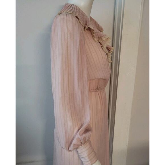 Donna Morgan Non Stop Sheer Pink Midi Dress Sz. S Chiffon Union Made Long Sleeve - Picture 10 of 11
